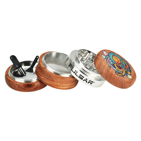 Pulsar 4pc Wood/Aluminum Grinder with Psychedelic Octopus Design, Open View