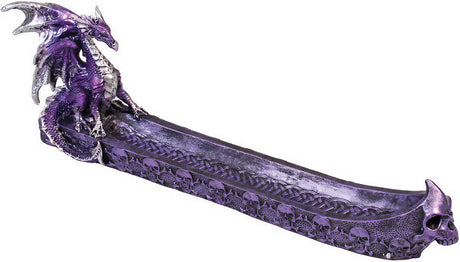 12" Purple Dragon Polyresin Incense Burner with Intricate Details