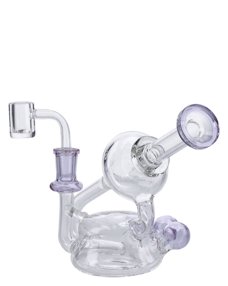 Purple Quartz Bubbler Set by DankGeek, 6in, clear with purple accents, 90-degree joint, front view