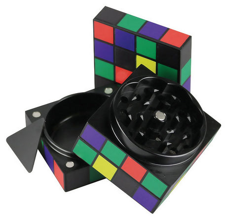 Puzzle Cube 4 Piece Grinder in Aluminum and Steel, 2" Diameter, Portable Design - Top View