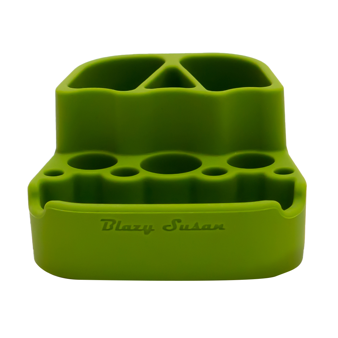Blazy Susan Spinning Rolling Tray in Vibrant Green - Front View with Multiple Compartments