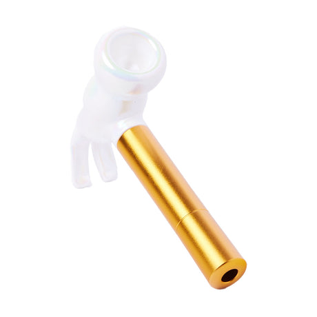 Cheech Glass Metal Glass Hammer Hand Pipe in Gold - Angled Side View on White Background