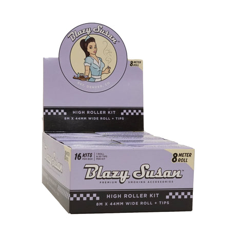 Blazy Susan Purple Rolling Papers High Roller Kit with 8m roll and tips displayed in box