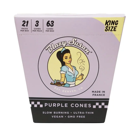 Blazy Susan King Size Purple Paper Cones, 3 Pack, Front View with Product Details