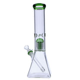 Valiant Distribution 12" Quad Base Beaker Bong with Green Tree Perc, Glass on Glass Joint