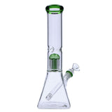 12" Quad Base Beaker Bong with Green Tree Perc by Valiant Distribution, front view on white background