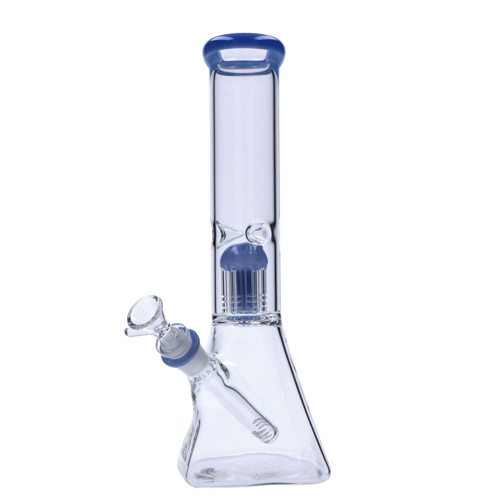 Valiant Distribution 12" Quad Base Beaker Bong with Blue Tree Perc, 45 Degree Joint - Front View