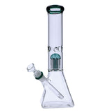 Valiant Distribution 12" Quad Base Beaker Bong with Green Tree Perc, 45 Degree Joint - Front View