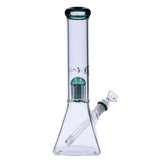 Valiant Distribution 12" Quad Base Beaker Bong with Tree Perc in Teal, Front View on White Background