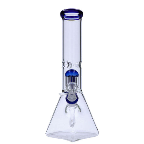 Valiant Distribution 12" Quad Base Beaker Bong with Blue Tree Perc, Glass on Glass Joint, Front View