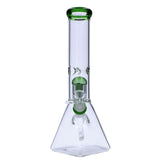 Valiant Distribution 12" Quad Base Beaker Bong with Green Tree Perc, 45 Degree Joint, Front View