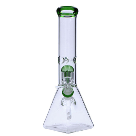 Valiant Distribution 12" Quad Base Beaker Bong with Green Tree Perc, 45 Degree Joint, Front View