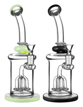 Borosilicate Glass Quad Showerhead Water Pipe, 10.25" Height, 90 Degree Joint