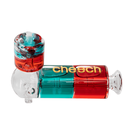 Cheech Glass Dual Glycerin Hand Pipe in Red and Blue with Clear Accents - Side View