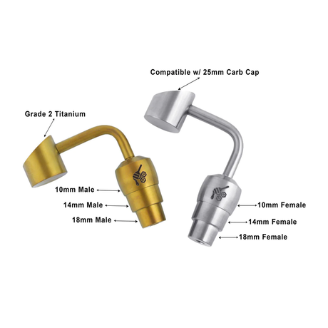 Honeybee Herb Titanium Universal Dab Nail Set, 10-18mm, Carb Cap Compatible, Isolated View