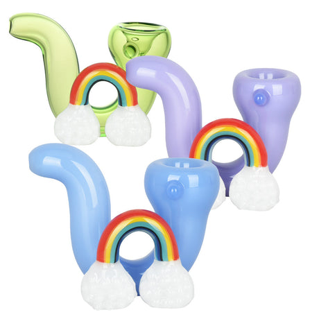 Radiant Rainbow Sherlock Pipes in various angles showcasing unique design & perfect 3.5" size.