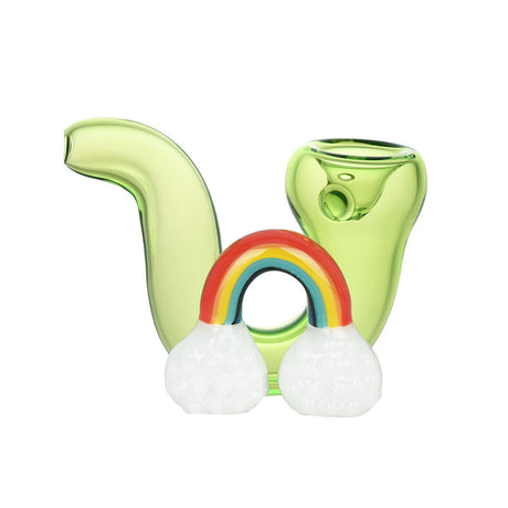Radiant Rainbow Sherlock Pipe, 3.5" Borosilicate Glass, Front View with Unique Design