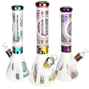 Trio of Rainbow Foil Mandala Frosted Water Pipes with Slit-Diffuser Percolator