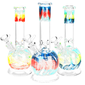Colorful Raked Bubble Bottom Water Pipes, 8.25" Tall, 45 Degree Joint, Front View