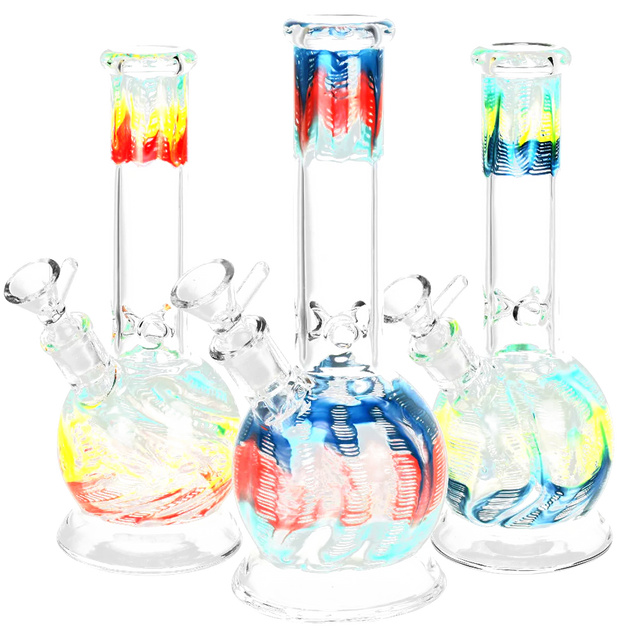 Colorful Raked Bubble Bottom Water Pipes, 8.25" Tall, 45 Degree Joint, Front View