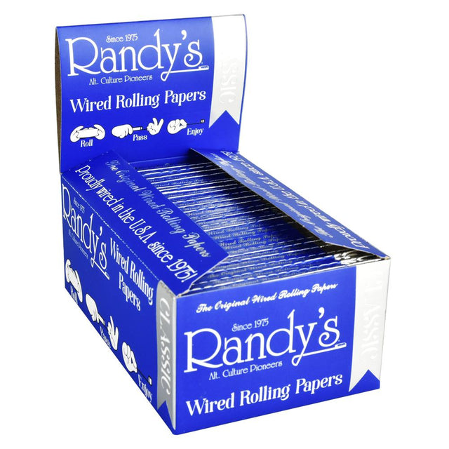 Randy's Original Wired Rolling Papers 25 Pack, front view on white background, compact design for dry herbs