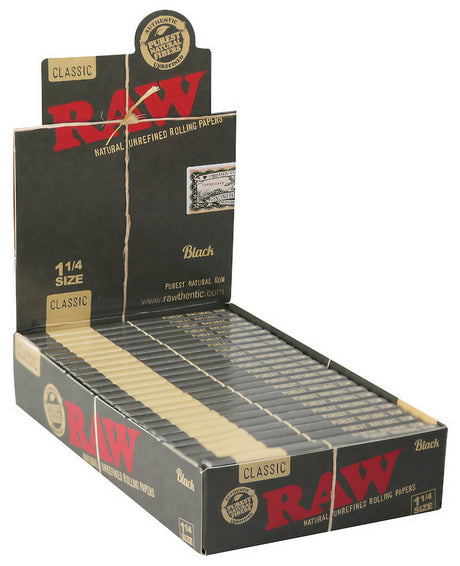 RAW Black Classic 1 1/4" Rolling Papers 24pc Display Box Front View