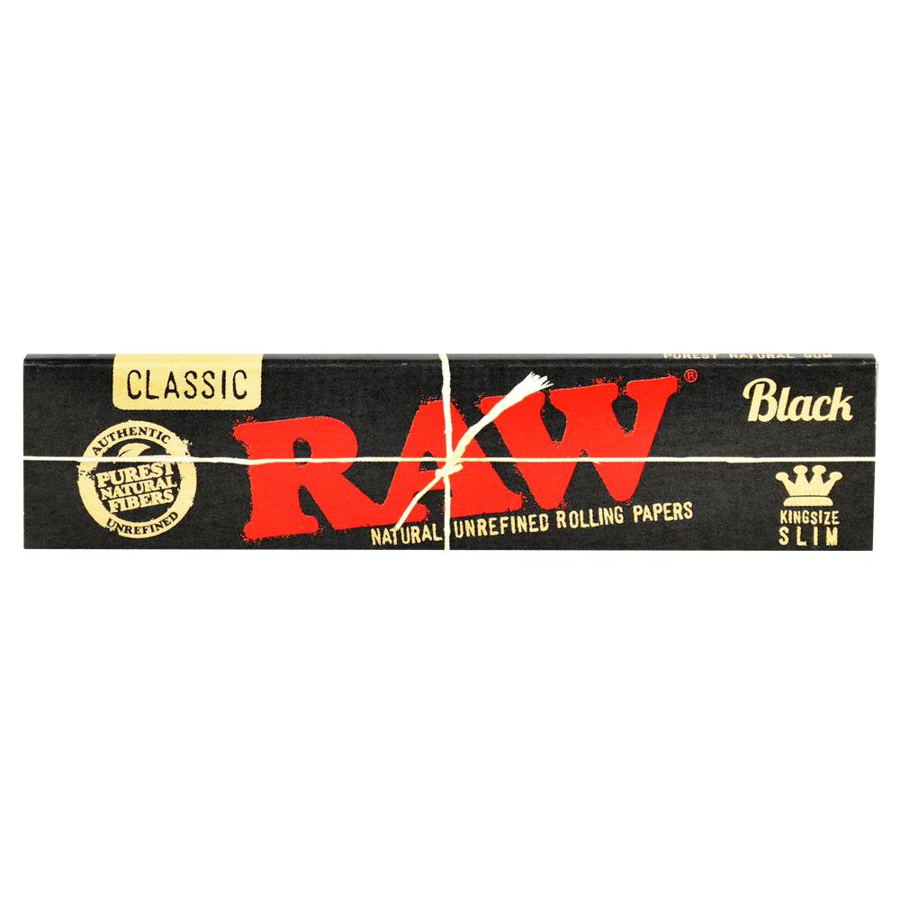 Front view of RAW Black Classic 1 1/4" Rolling Papers 24pc Display on white background