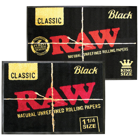 RAW Black Door Mats with Classic and King Size Design, Top View on White Background