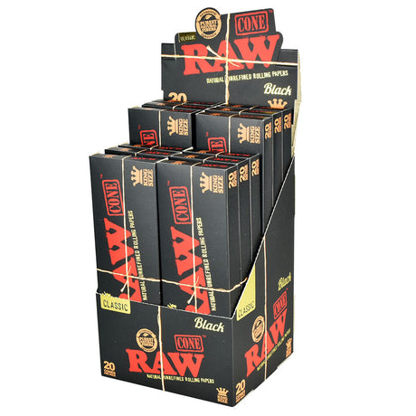 RAW Black Pre-Rolled Cones 20pk King Size Display Front View