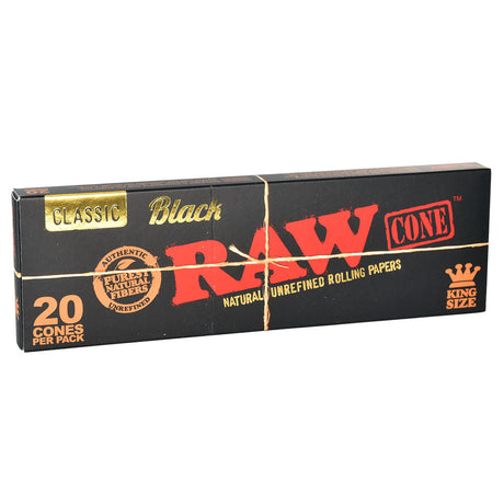 RAW Black King Size Pre-Rolled Cones 20-Pack Display Box Front View