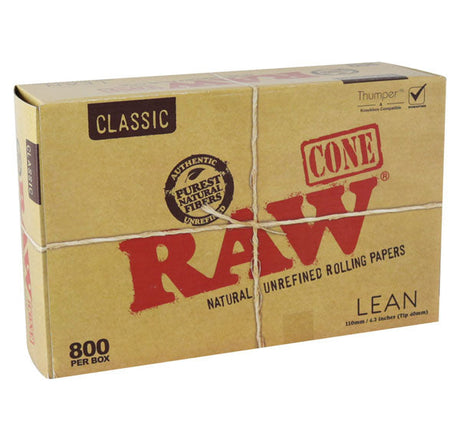 RAW Classic Lean Cones Bulk Box, 4.3" Size, 800 Count - Front View on White Background