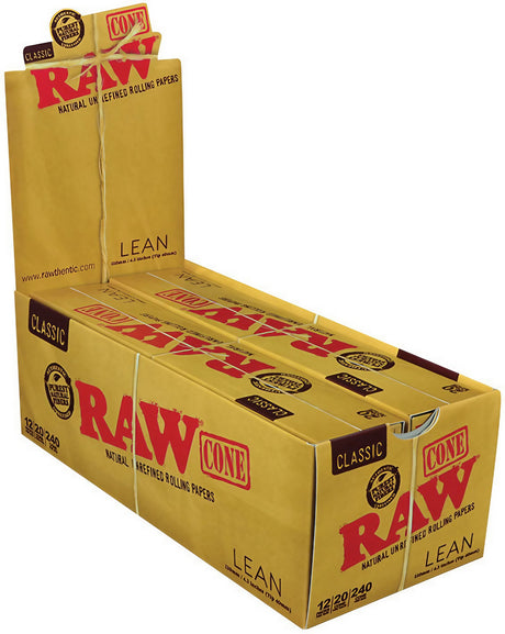 RAW Classic Lean Cones 20pcs 12 Pack display box, front and side view on white background