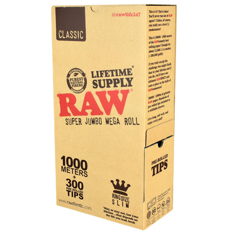 RAW Classic Super Jumbo Mega Roll with 1000m King Size Slim Papers and 300 Tips