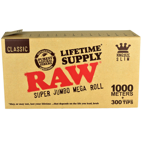 RAW Classic Super Jumbo Mega Roll with 1000m Length, 300 Tips, King Size Slim