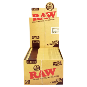RAW Single Wide Hemp Rolling Papers with Cut Corners, 50 Pack Display Box