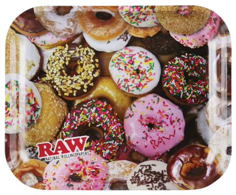RAW "Donuts" Large Metal Rolling Tray with Assorted Donut Design - Top View