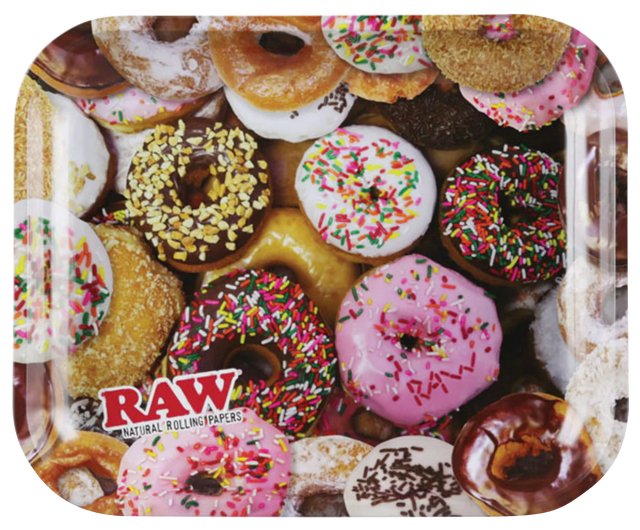 RAW "Donuts" Large Metal Rolling Tray with Assorted Donut Design - Top View