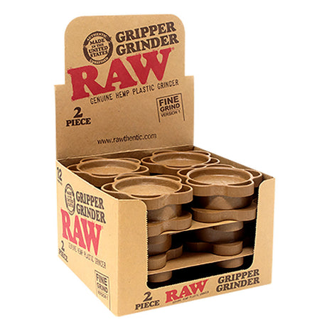 RAW Gripper Grinder 12-pack display, compact 2.5" hemp grinders in assorted colors