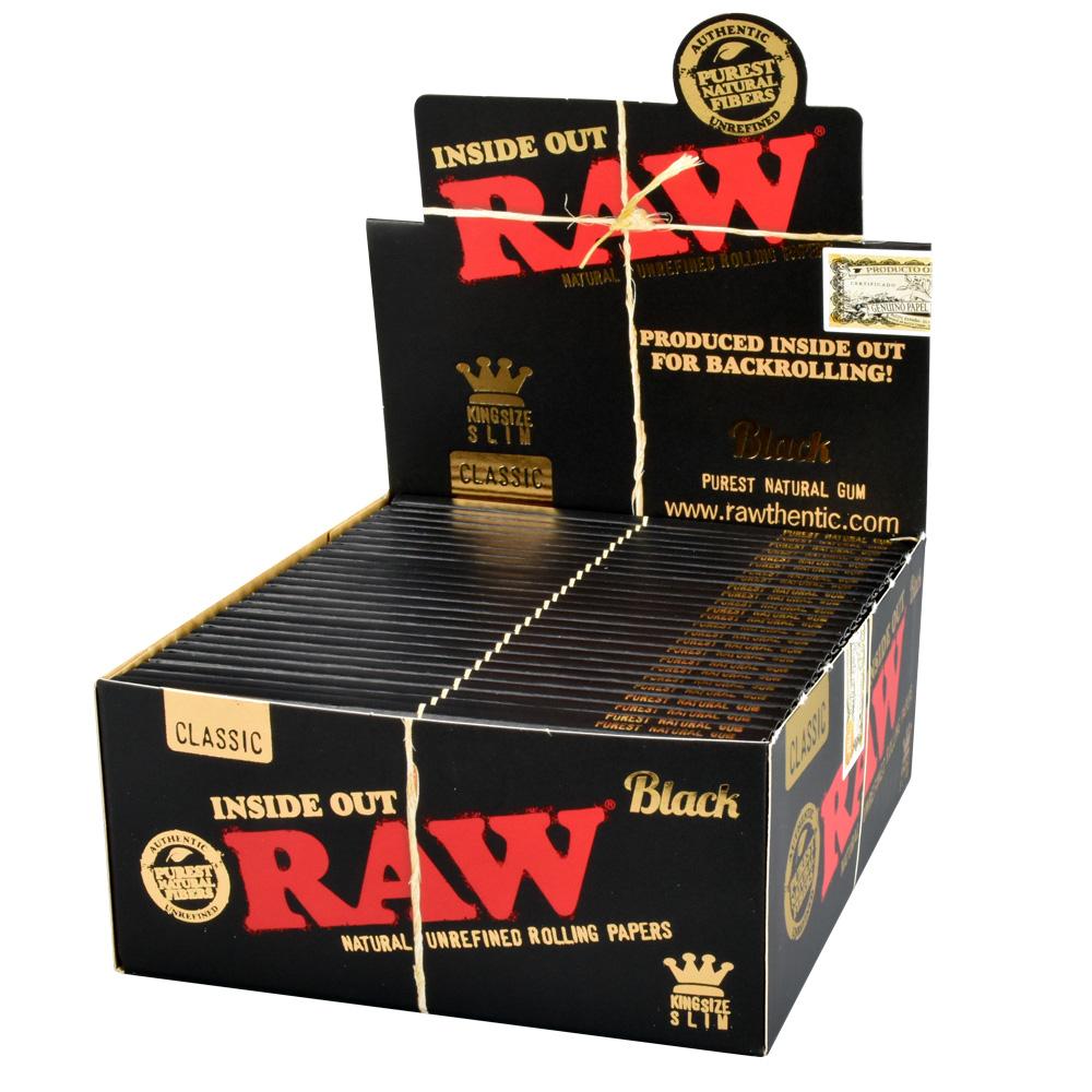 RAW Kingsize Slim Black Rolling Papers, 50 Pack Display Box for Dry Herbs