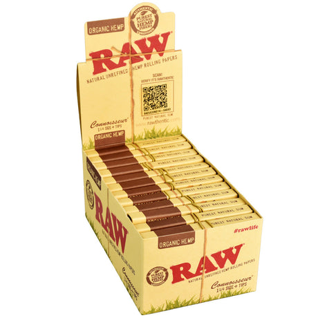 RAW Organic Hemp 1-1/4 Connoisseur Rolling Papers 24pc Display Box Front View