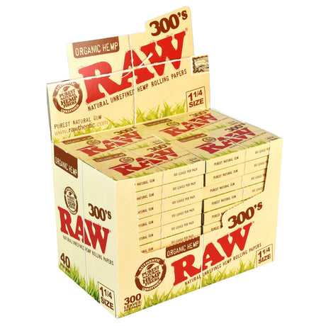 RAW Organic Hemp 300's 1-1/4 Size Rolling Papers Display Box Front View