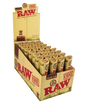 RAW Organic Hemp Prerolled Kingsize Cones 32 Pack displayed in open box