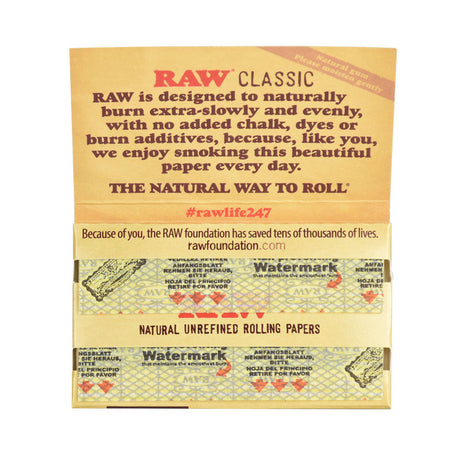 RAW Classic Single Wide Rolling Papers 25-Pack Front View on White Background