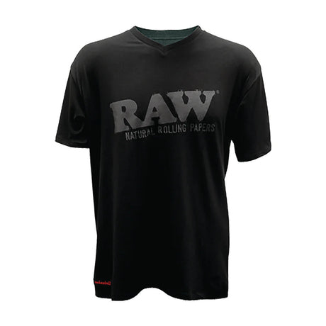 RAW Black V-Neck T-Shirt with Logo, Unisex Fit, Front View