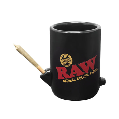 RAW Black Ceramic Cone Mug with Built-in Smoking Pipe, Front View