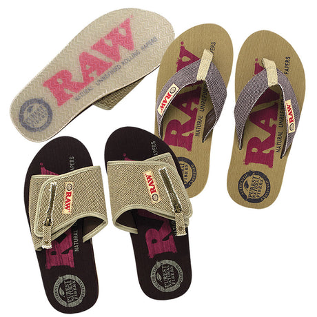 RAW X Rolling Papers Branded Flip-Flops in Assorted Sizes Displayed in 12pc Box