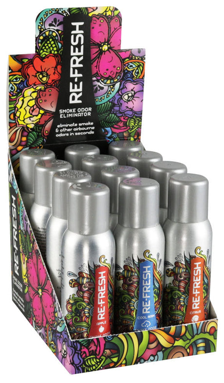 Re-Fresh Smoke Eliminator 4oz in Assorted Colors, 12pc Display Box, Portable Odor Neutralizer