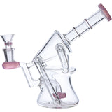 Valiant Distribution Recycler Funnel Water Pipe with Percolator for Smooth Dabs, Pink Accents, Side View