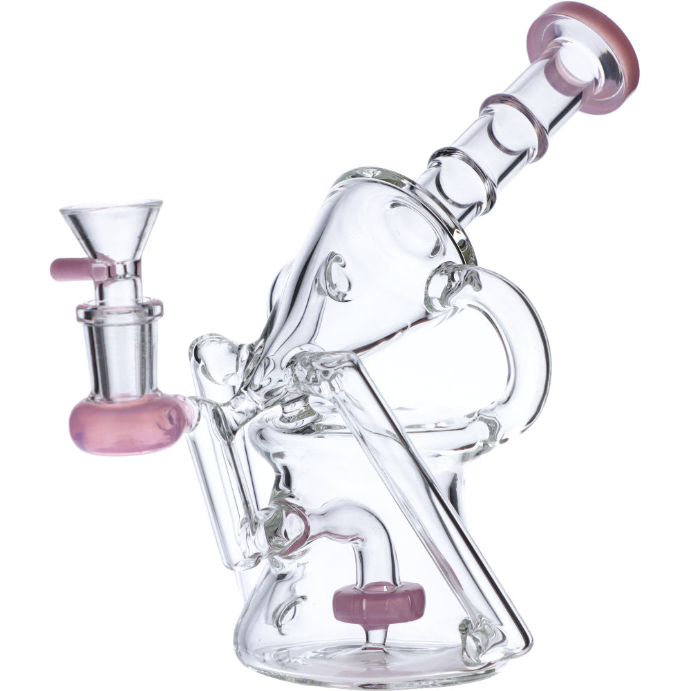 Valiant Distribution Recycler Funnel Water Pipe - Pink Accents, Side View