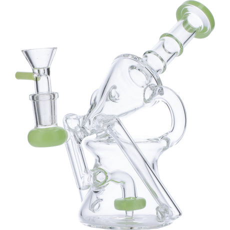 Valiant Distribution Recycler Funnel Water Pipe in Green, 7" Side View for Smooth Dabs